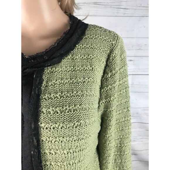Bandolino Cardigan Sweater Olive Green Black Lace Trim - Picture 4 of 10